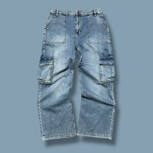 On 34th Cargo Jeans Wide Leg y2k Baggy Pants Faded Blue 16/33 34x30